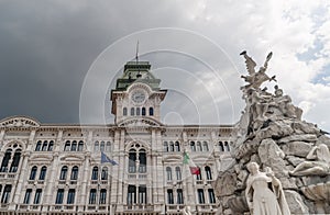 The Fountain of the Four Continents and the Town Hall, Piazza Unita'  d`Italia, Trieste, Friuli Venezia Giulia, Italy photo